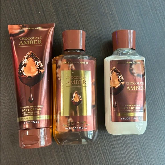 New 3 Piece Bath & Body Works Chocolate Amber Lot Body Cream Body Wash Lotion - Picture 1 of 2